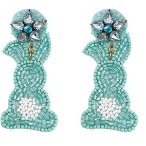 Hand Beaded Blue Bunny Earrings